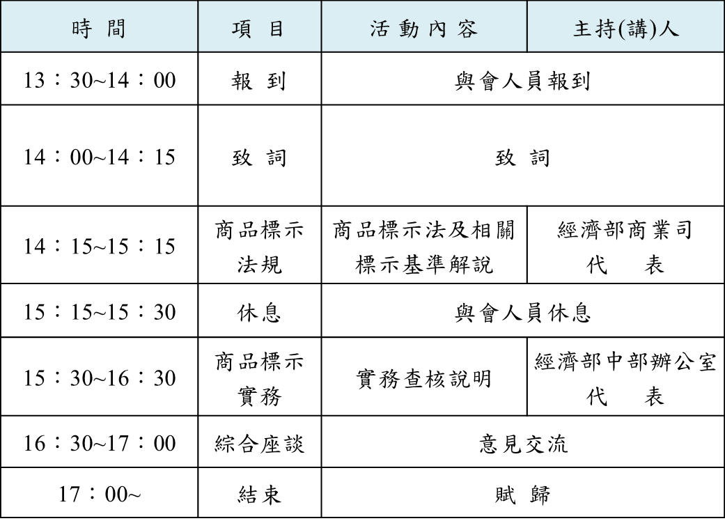 107年度商品標示法暨特定商品標示基準宣導說明會會議議程